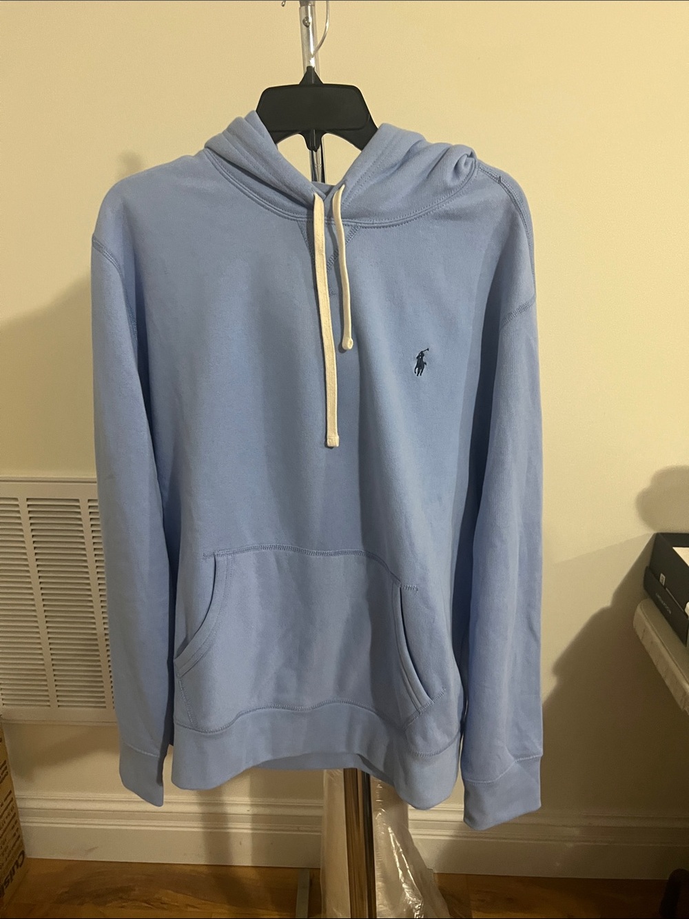 Polo by Ralph Lauren Pastel Blue Pullover Fleece Lined Hooded Sweatshirt